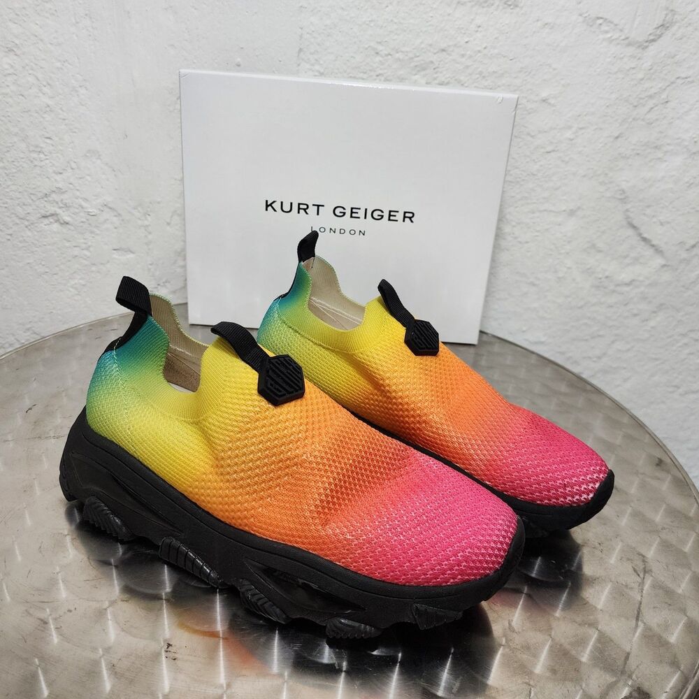 RARE Kurt Geiger London Lettie Knit Rainbow Ombre Sneaker Trainers size 41 US 10